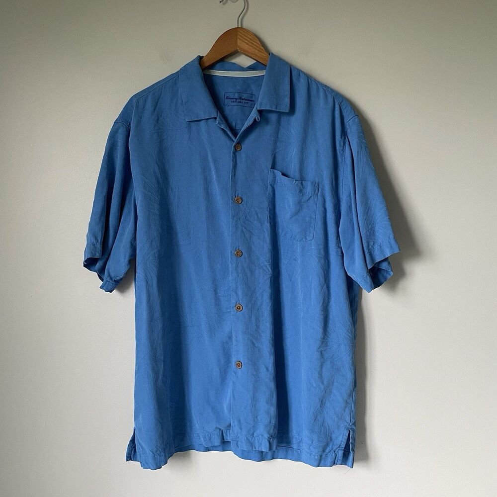 Tommy Bahama Original Fit 100% Silk Button Down Shirt Tropical Blue Men's Large